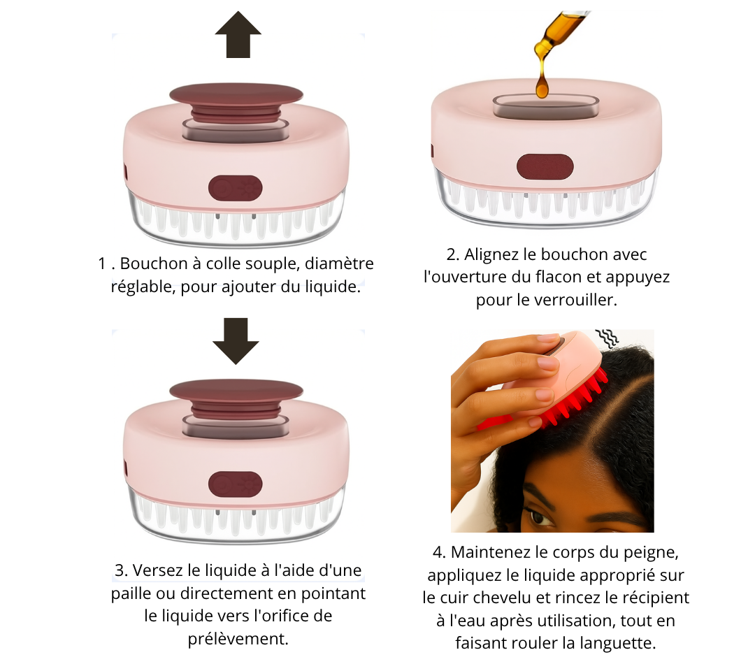 Brosse Massante LED & Diffuseur d’Huile Capillaire